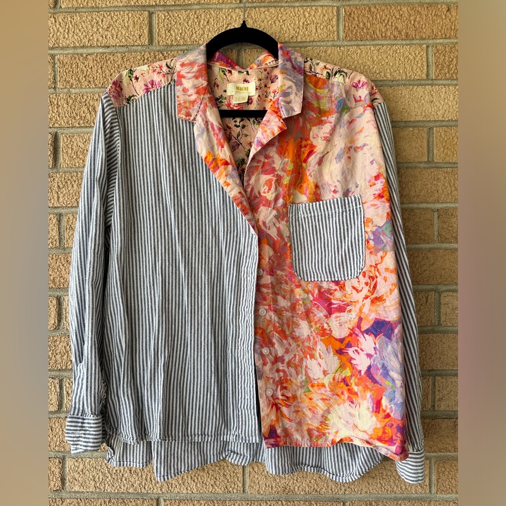 Maeve Striped and Floral Button Down Shirt